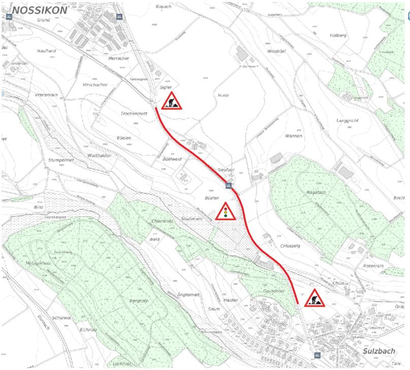 Plan der Bauarbeiten auf der Sulzbacherstrasse